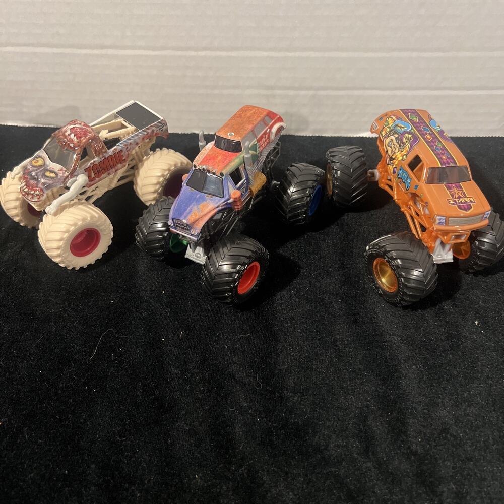 Lot of 3 Monster Jam Trucks Zombie, Jester, Double-Decker